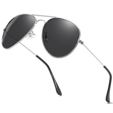 Imagem de aisswzber Óculos de sol clássico aviador polarizado para homens e mulheres, armação de metal, proteção UV400, leve para dirigir ao ar livre, Prata e preto, Silver&Black