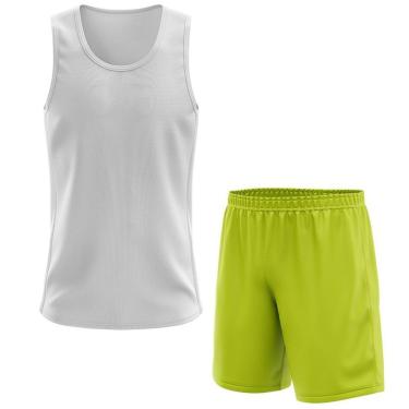 Imagem de Kit Calção Short Futebol Basquete Amarelo + Regata Masculina Lisa Básica Dry-Masculino