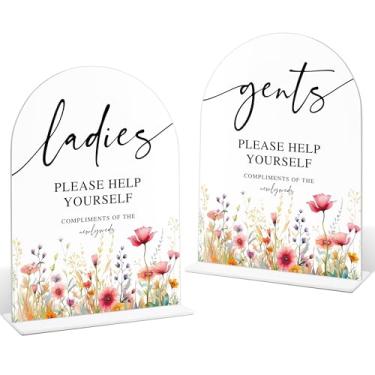 Imagem de Decorações florais de chá de panela, placa de lembrancinhas de banheiro de casamento, senhoras e senhores, placa de acrílico arqueada, suprimentos de cesta de banheiro de casamento para proposta