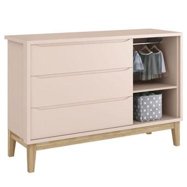 Imagem de Cômoda Infantil New Classic Com Porta Rosa Com Pés Madeira Natural ? Reller