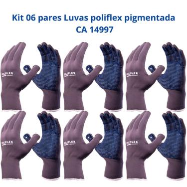 Imagem de Kit 6 Luvas Proteção Poliflex Pigmentada Cinza antiderrapante Danny CA 14997