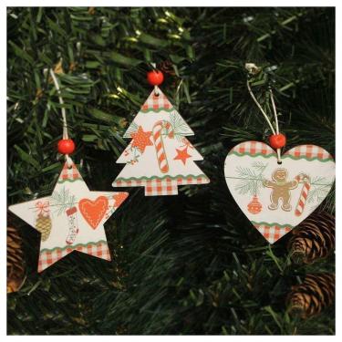 Imagem de Kit 6 Enfeites Pendentes Para árvore De Natal Em Mdf 7cm