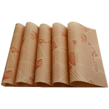 Imagem de AOKUOX 200 Folhas De Papel Manteiga Para Cestas Alimentos E Forros Pratos, 30 X Cm, Estilo Jornal Antigo, Impresso, À Prova Gordura, Embrulhar Pães, Hambúrgueres, Batatas Fritas Sanduíches (Marrom)