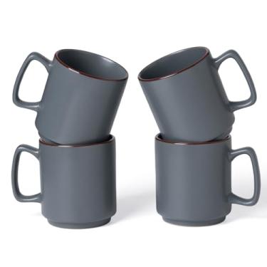 Imagem de famiware Conjunto de 4 canecas de café, canecas de café Nebula, 400 ml, conjunto de copos de cerâmica com alça para latte, chá, leite, cappuccino, cacau, carvão