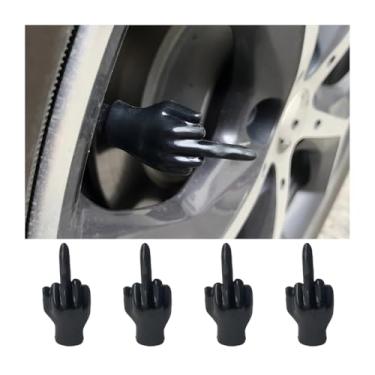 Imagem de Tampa de haste de válvula universal de dedo médio, 4 peças de tampas de haste de válvula de pneu de brincadeira engraçadas capas herméticas à prova de poeira capa de haste de válvula antiferrugem
