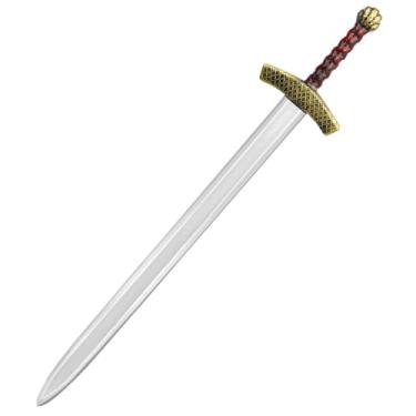 Imagem de Espada de brinquedo do rei Arthur, espada longa medieval de 89 cm, espada de plástico, acessórios de fantasia de cavaleiro medieval para adereços renascentistas (punho vermelho)