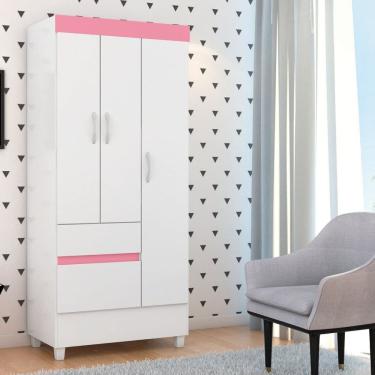 Imagem de Guarda-roupa Infantil 3 Portas Pingo Branco/Rosa