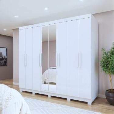 Imagem de Guarda-roupa 8 Portas 4 Gavetas com Espelho e com Pé Andara Soft Branco