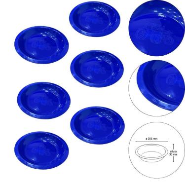 Imagem de Kit 6 Prato Infantil De Plástico Com Desenho De Trator Azul