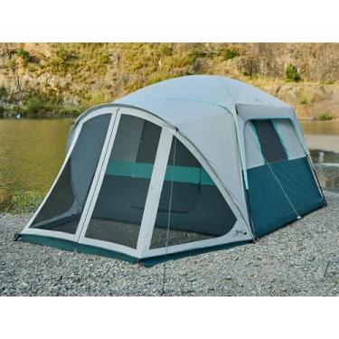 Imagem de Barracas para acampamento para 6 pessoas com varanda de tela, barraca grande à prova de intempéries com mosca de chuva e bolsa de transporte, barraca familiar para acampamento ao ar livre e quintal