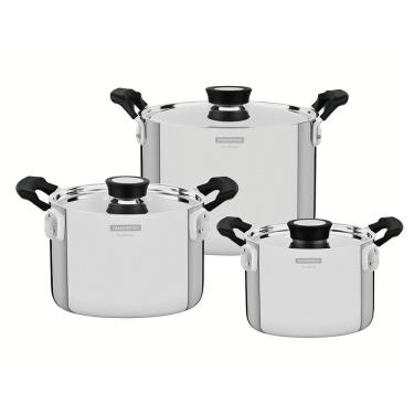 Imagem de Jogo de Panelas Tramontina Grano Compact Aço Inox Corpo Triplo e Alças em Silicone 3 Peças 65240200