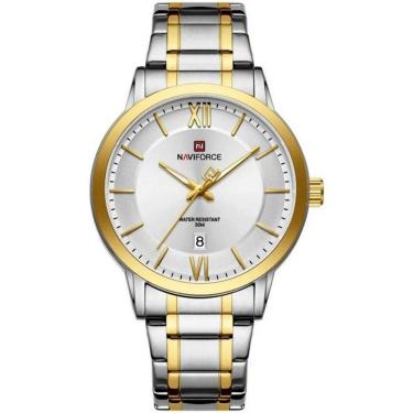 Imagem de Relógio De Quartzo Masculino Pulseira Em Aço Inoxidável 3atm à Prova D´agua Branco Dourado