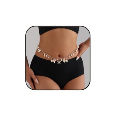 Imagem de JOOKOCCI Boho Correntes corporais concha concha corrente estrela do mar cintura pérolas estrelas do mar cintura verão praia joias corporais para mulheres, prata