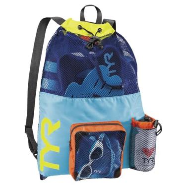 Imagem de TYR, Mochila Big Mesh Mummy para natação, academia e treino, Azul/Amarelo, Único