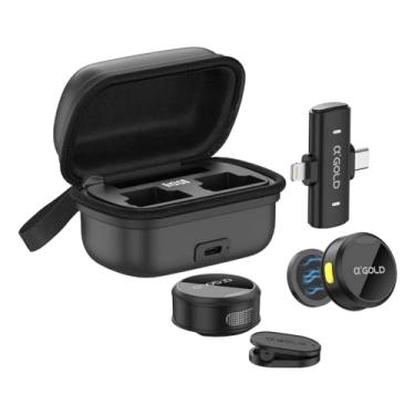 Imagem de Microfone Sem Fio de Lapela Com Duas Entradas para iPhone, iPad, Android e A’Gold Pro MCF-38 com Redução Ruído por IA para Gravações Tiktok, Reels, Aulas e Lives