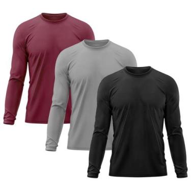 Imagem de Kit 3 Camisetas Masculina Térmica Proteção Solar UV  50/ Treino Academ