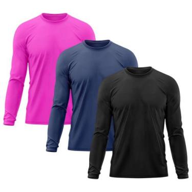 Imagem de Kit 3 Camisetas Masculina Térmica Proteção Solar UV  50/ Treino Academ