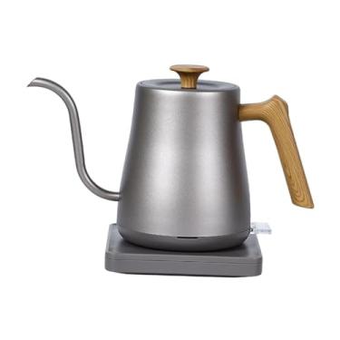 Imagem de ＫＬＫＣＭＳ Chaleira elétrica de aquecimento rápido, prática, portátil, resistente, 0,8 L, aço inoxidável, para preparar chá, despejar café, ferver água quente, Grão de Madeira Prateada