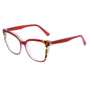 Imagem de HCPIHF Armação de óculos vintage fashion com lentes transparentes e armação de duas cores (vermelha)