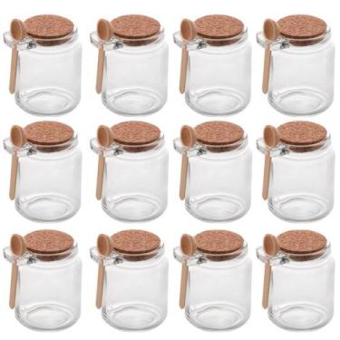 Imagem de Conjunto 12 Potes de Vidro com Tampa de Rolha Colher de Bambu Porta Te