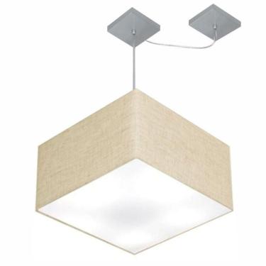 Imagem de Lustre Pendente Quadrado Com Desvio Md-4270 Cúpula Em Tecido 30/35x35cm Rustico Bege - Bivolt