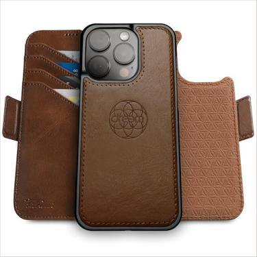 Imagem de Capa Carteira Dreem Fibonacci p/iPhone 16 Pro Max, 2-em-1, case antichoque, couro vegano, capa removível, compatível com acessórios MagSafe. Proteção RFID. Design para homens e mulheres [Chocolate]
