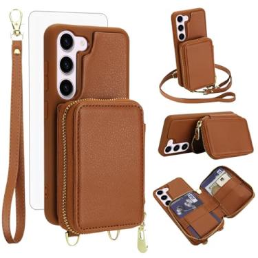 Imagem de Capa de celular para Samsung Galaxy S23 5G carteira com protetor de tela de vidro temperado, alça transversal, cordão com bloqueio de RFID, suporte para cartão de crédito S 23 23S GS23 G5 SM-S911U 6,1