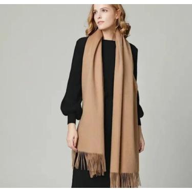 Imagem de Cachecol Lenço Echarpe Pashmina Grossinho Feminino - cashmere, Marrom 