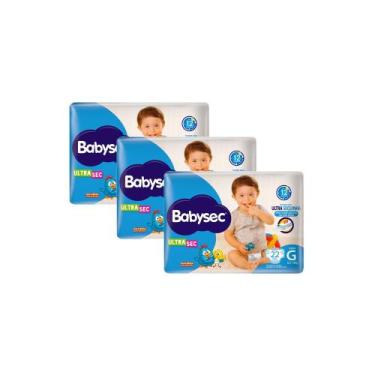 Imagem de Kit 3 Fralda Babysec Ultrasec Tamanho G Pacote Jumbo 22 Unidades Desca