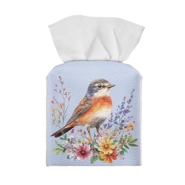 Imagem de ZOUTAIRONG Porta-lenços quadrados de flores floral pássaro couro PU lenços Kleenex capa para bancadas de banheiro, quarto, mesas de escritório