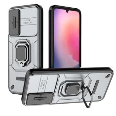 Imagem de SORAKA Capa para Samsung Galaxy A24 4G/5G com suporte de anel e tampa deslizante para câmara capa Samsung A24 com placa metálica para suporte magnético de carro capa de dupla camada em PC e TPU