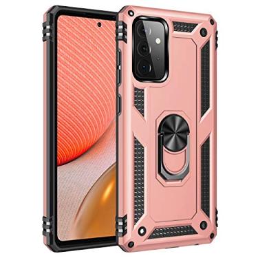 Imagem de SORAKA Capa para Samsung Galaxy A72 4G/5G com suporte de anel de metal, capa à prova de choque, capa traseira de policarbonato rígido com borda de silicone macio com placa de metal para suporte