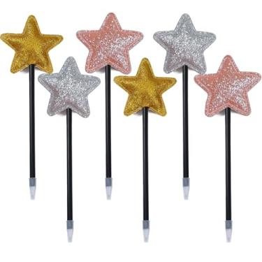 Imagem de XIANFANG Pacote com 6 canetas esferográficas Glitter Star com pompons fofos, lindas canetas de escrita em forma de estrela para crianças, meninas, Natal, lembrancinhas de festa, material escolar (rosa