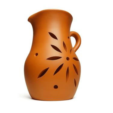 Imagem de Jarra Decorativa Artesanal em Barro, 45cm, Luminária para Jardim com Recortes Florais, Vaso para Plantas
