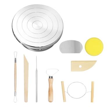 Imagem de eZAKKA Roda de escultura de 7,8 polegadas, roda dupla face de metal resistente com ferramenta de cerâmica para modelagem de modelos de cerâmica, 1 + 8 peças