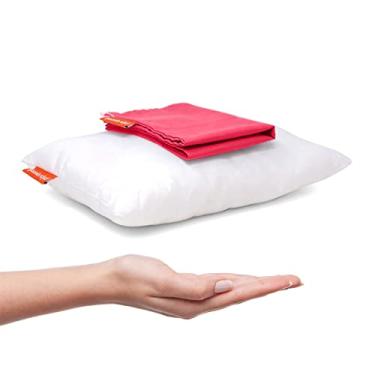 Imagem de Urban Infant Pipsqueak Pequeno | Pequeno | Mini travesseiro com etiqueta de nome - 28 cm x 17,8 cm x 6,3 cm - Lavável na máquina - Almofada branca com capa rosa