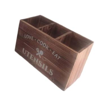 Imagem de IEUDNS Suporte para utensílios de cozinha, porta-canetas e lápis de madeira, organizador de de madeira para armazenamento em RV Farmhouse, Marrom