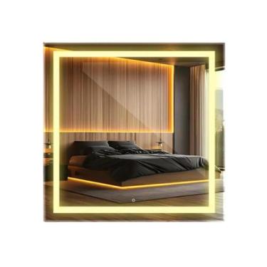 Imagem de Espelho Touch Quadrado Jateado 90x90 Led Amarelo Com Fonte - Ravima, A