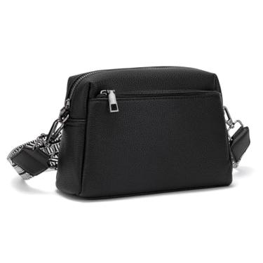 Imagem de NGGU Bolsa tiracolo feminina, bolsa de couro com alça ajustável, bolsa de ombro leve de tamanho médio para viagens e todos os dias, Preto, Bolsa quadrada pequena