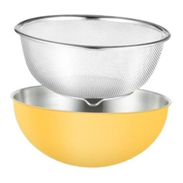 Imagem de ＫＬＫＣＭＳ Cesta de lavagem de frutas e vegetais, tigela de lavagem de arroz, escorredor, conjunto de coadores de alimentos, macarrão, espaguete, arroz, Amarelo