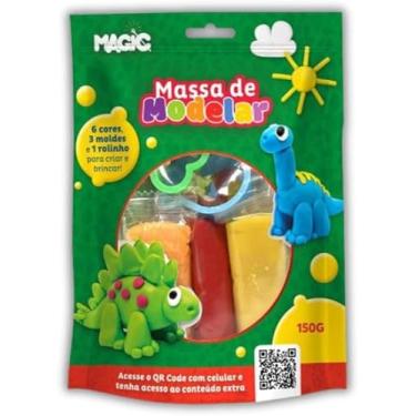 Imagem de Massinha de Modelar 10 Peças Moldes Dinossauro Contém: 6 Massinhas, 3 Moldes, 1 Rolinho de Massa;