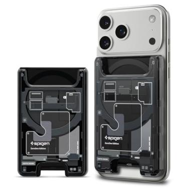 Imagem de Spigen Suporte de cartão magnético ultra híbrido (MagFit) projetado para MagSafe, compatível com modelos iPhone 16, iPhone 15, iPhone 14, iPhone 13, iPhone 12 - Zero One Black