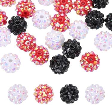 Imagem de PATIKIL Contas de strass de resina de 12 mm para caneta com contas, pacote com 30 bolas de discoteca brilhantes em pedaços redondos de chiclete para chaveiros com contas, branco/preto/vermelho