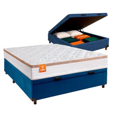 Imagem de Cama Box Bau + Colchão Casal Molas Ensacadas Isis Real Inducol
