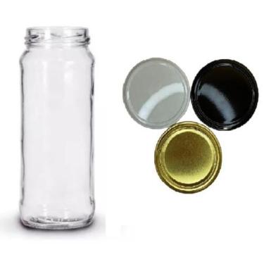 Imagem de Kit com 15 potes de vidro 200ml opções cor de tampa preto, dourado ou 