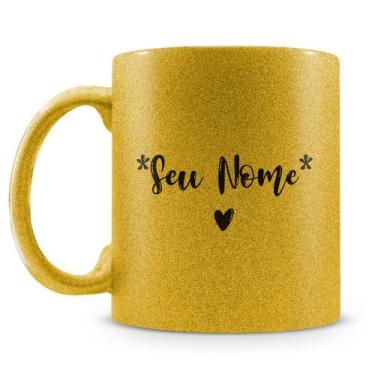 Imagem de Caneca Personalizada Glitter Dourada com Nome e Design Exclusivo - Amo
