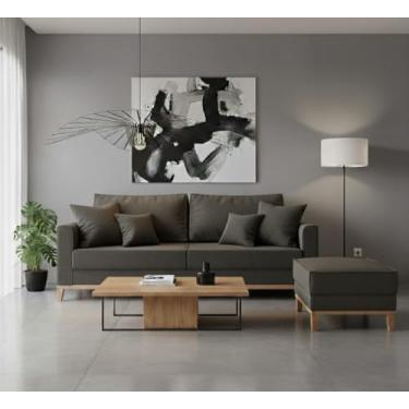 Imagem de Conjunto Sofá Beny e Puff Beny, 2 Peças, Tecido Linho. (Grafite)