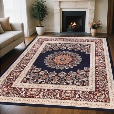 Imagem de Superior Tapete de área interna lavável com borda medalhão floral Nanterre, tapetes laváveis à máquina, para quarto, sala de estar, jantar, pisos de cozinha, suporte de algodão, tapetes fáceis de