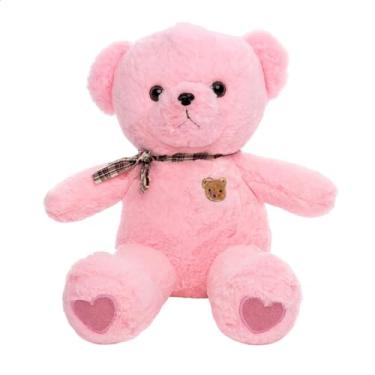 Imagem de Urso de Pelúcia 55cm com Laço Xadrez e Bordado de Ursinho (ROSA)
