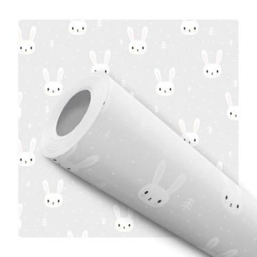 Imagem de Papel de Parede Adesivo Coelhinho Cinza Infantil Bebê Delicado Fofo Mo